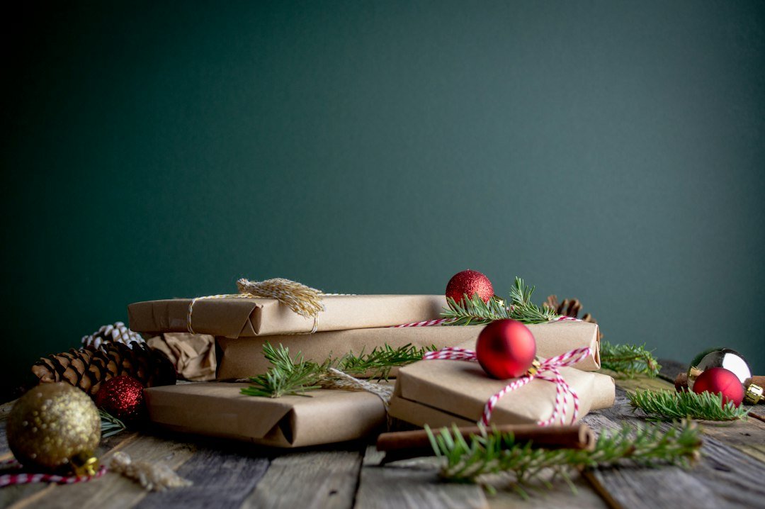 Wrapped Christmas gift boxes