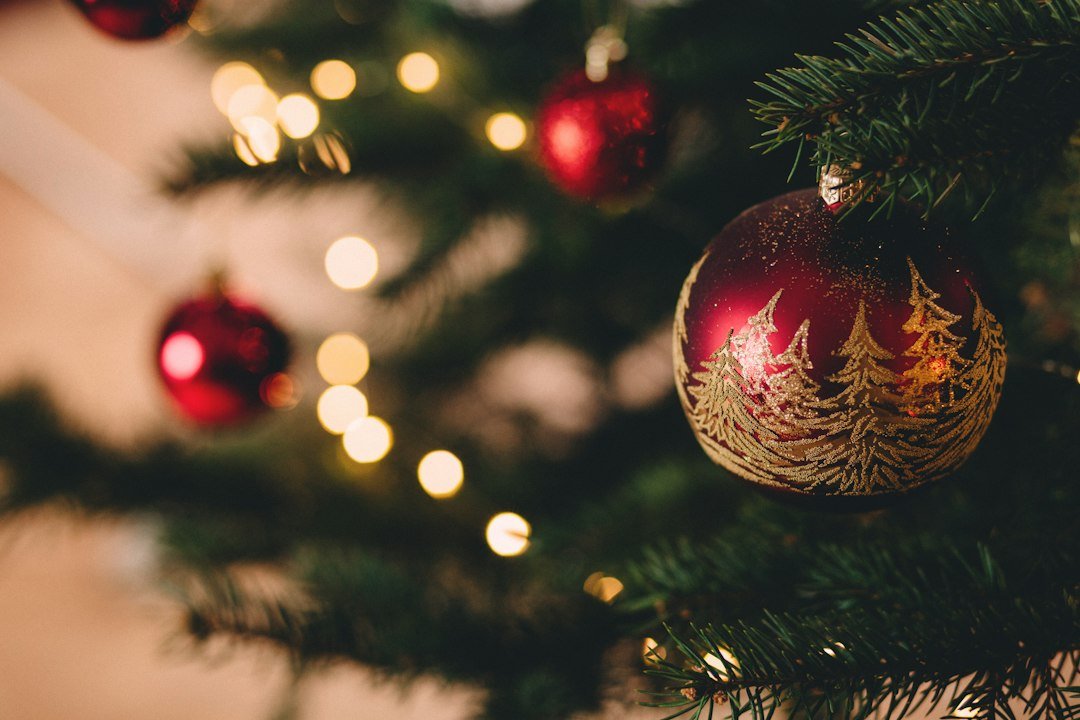 A decorated Christmas tree with ornaments